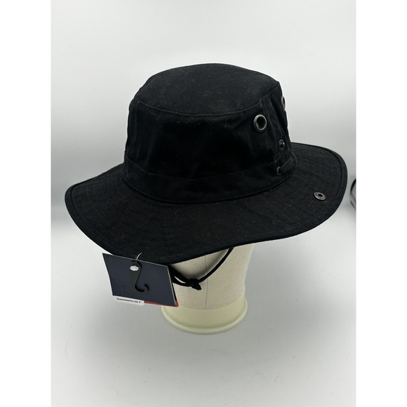 Tilley Hat Bucket Fitted Mens 7 1/2 Black T3 The Wanderer UPF 50+ Chinstrap